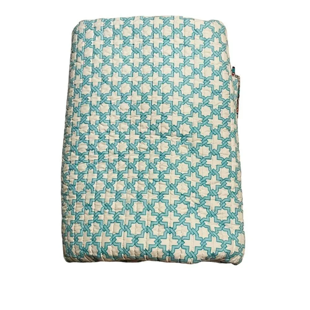 7 Piece Blue & White Paisley Reversible Queen Size Quilt Set